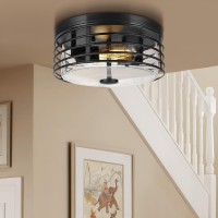 Rosient Close To Ceiling Light Fixture Farmhouse Flush Mount Ceiling Light Ceiling Lamp With Seeded Glass Black Close To Ceil