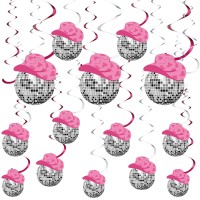 Barydat 48 Pcs Disco Cowgirl Party Decorations Disco Ball Cowgirl Hat Hanging Swirls Disco Cowgirl Ceiling Decoration For Retro