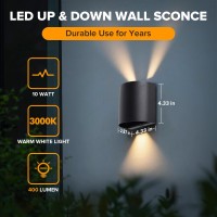 Lutec 2-Pack Led Up & Down Adjustable Wall Lights,Anti-Rust Aluminium Modern Outdoor Indoor Wall Sconce, 10W, 400Lm, 3000K Warm White Exterior Light, Ip65 Waterproof For Porch, Patio, Garage-Black