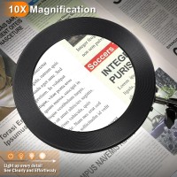 Large 10X Magnifying Glass With Light 5 In Real Glass Stand Lighted Magnifier 3 Color Modes Steepless Dimmable Led Magnifying