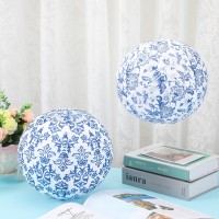 Retisee 12 Pcs Chinoiserie Paper Lantern Set 10 Inches Blue And White Porcelain Print Chinese Round Lantern Hanging Decorations