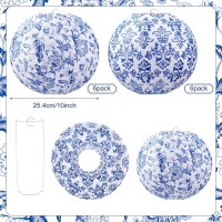 Retisee 12 Pcs Chinoiserie Paper Lantern Set 10 Inches Blue And White Porcelain Print Chinese Round Lantern Hanging Decorations