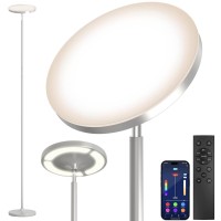 Keepsmile Silver Double Side Lighting Led Floor Lamp With Remote Smart App 36W 2600Lm Bright Tall Standing Rgb Floor Lamp Angle Multicolor Dimmable Modern Floor Lamps For Living Room Bedroom