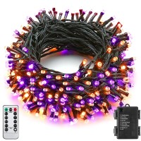 Sukesou Orange Purple Halloween String Lights Outdoor 100Led Battery Operated Fairy Lights With Waterproof Remote Timer String L