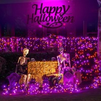 Sukesou Orange Purple Halloween String Lights Outdoor 100Led Battery Operated Fairy Lights With Waterproof Remote Timer String L