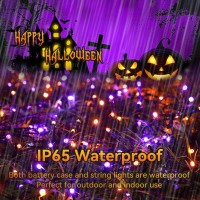 Sukesou Orange Purple Halloween String Lights Outdoor 100Led Battery Operated Fairy Lights With Waterproof Remote Timer String L