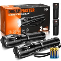 Dream Master 2 Pack Led Flashlights High Lumens With 6 Aaa Batteries 5 Modes Mini Waterproof Tactical Bright Flashlight For Cam