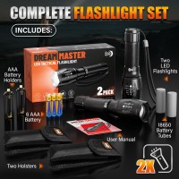 Dream Master 2 Pack Led Flashlights High Lumens With 6 Aaa Batteries 5 Modes Mini Waterproof Tactical Bright Flashlight For Cam