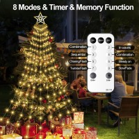 Amipepe Christmas Decorations Star Lights Outdoor, 11.48Ft 350 Led Waterfall Tree Lights With 8 Modes Timer Remote Plug In Christmas Lights For Indoor Yard Patio Home Holiday Party Decor, Warm White