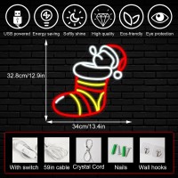 Horseneon Christmas Socks Neon Led Sign Christmas Neon Signs For Wall Decor Christmas Neon Light Sign With Usb Powered For Chr