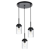 Melucee 3Light Farmhouse Black Pendant Lights Kitchen Island Modern Light Fixtures Ceiling Hanging With Clear Glass Shade Clus