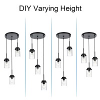 Melucee 3Light Farmhouse Black Pendant Lights Kitchen Island Modern Light Fixtures Ceiling Hanging With Clear Glass Shade Clus