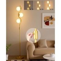 Lightdot 60In Dimmable Brightness Adjustable Gold Floor Lamp Mid Century Standing Lamps With 3 Globe Soft Warm White Eye Care