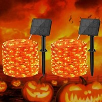 Bolweo Halloween Solar Fairy Lights Outdoor, Orange String Lights 39.4Ft 120 Led, Ip65 Waterproof Solar Outdoor Lights Backyard Deck Fence Patio Decor Diwali Halloween Decorations