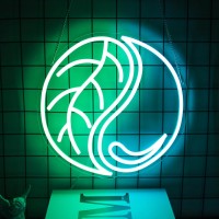 Cktbley Yin Yang Neon Sign Green Leaf Neon Light Blue Water Drop Led Signs For Wall Tai Chi Neon Signs For Bedroom Neon Wall Sig