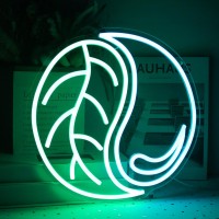 Cktbley Yin Yang Neon Sign Green Leaf Neon Light Blue Water Drop Led Signs For Wall Tai Chi Neon Signs For Bedroom Neon Wall Sig