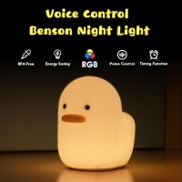 Uneede Voice Control Led Benson Night Light Cute Duck Animal Silicone Nursery Night Light Rechargeable Table Lamp Bedside Lamp