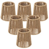 6 Pack Rattan Lamp Shade Clip On Bulb Handwoven Barrel Chandelier Lampshade Replacement Clipon Small Lamp Shades For Vanity L