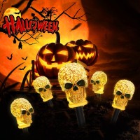 5Pk Halloween Skull Pathway Lights, Waterproof & Battery Operated Skull Stake Lights For Halloween Decorations Outdoor Garden Yard Pathway Decor