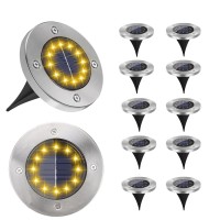 Kelvinlux Solar Garden Lights Outdoor 12 Packs Bright Solar Powered Ground Lights With Updated 12 Leds Waterproof Disk Warm Fl