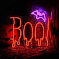 Halloween Neon Sign Orange Purple Boo Bat Neon Light Up Sign For Halloween Party Decorations Dimmable Neon Halloween Led Sign