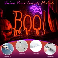 Halloween Neon Sign Orange Purple Boo Bat Neon Light Up Sign For Halloween Party Decorations Dimmable Neon Halloween Led Sign