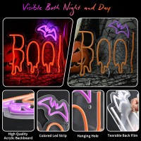 Halloween Neon Sign Orange Purple Boo Bat Neon Light Up Sign For Halloween Party Decorations Dimmable Neon Halloween Led Sign