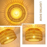 Sinerise Rattan Ceiling Light Fixtures 12Inch Led Bulb Included Handwoven Boho Flush Mount Ceiling Light Rattan Chandelie