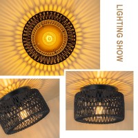 Sinerise Rattan Ceiling Light Fixtures 12Inch Led Bulb Included Handwoven Boho Flush Mount Ceiling Light Rattan Chandelie