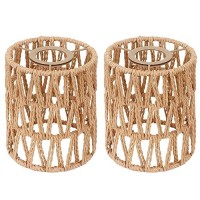 2 Pack Rattan Lamp Shade Retro Small Wicker Lamp Shade Replacement 6In Height 49In Diameter Woven Lampshade For Floor Lamps