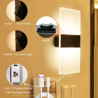 Felrelwel Modern Wall Sconces Rechargeable Usb Battery Operated 2 Pcs Acrylic Led Wall Lamp For Living Room Bedroom Hallway Thre