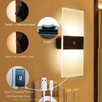 Felrelwel Sensor Control Wall Sconces 2 Pcs Acrylic Led Wall Lamp For Living Room Hallway Patio Garden Rechargeable Usb Battery