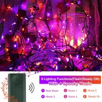 Tcamp Battery Operated Halloween Lights Motion Activated Sync With Music 33Ft 100 Led Orange Purple Halloween String Lights Wit