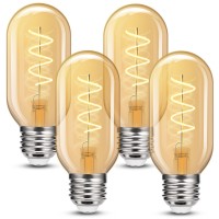 Unilamp Edison Light Bulb 4W, 60 Watt Light Bulbs Equivalent, E26 Vintage Light Bulbs, Warm Light 2700K, 400Lm, Tubular T45 Amber Glass Light Bulbs, Antique Decorative Light Bulb, Non Dimmable, 4 Pack