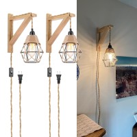 Frideko Wood Wall Sconces Set Of Two Plug In Rustic Wall Lamp With Plug In Cord Farmhouse Wall Light Fixtures With 821Ft Ono