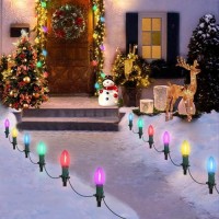 Usokyo 45Ft C9 Led Christmas Pathway Lights Outdoor, 30 Multicolor Bulbs Waterproof Connectable Christmas Walkway Lights With Stakes For Yard Lawn Sidewalk Driveway Christmas Decorations