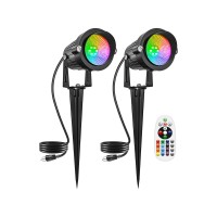 Doreio Christmas Rgbw Outdoor Spotlights For Yard,10W Color Changing Landscape Lights With Remote Control 120V Led Landscape Lighting Waterproof Spotlight With Plug Tree Garden Path Decoration (2Pack)