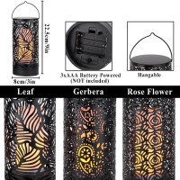 Trirocks Led Flame Effect Light, 7-Inch High Battery Operated Breathing Lamp, Floral Hollow Design Lantern Set With Timer, 3-Pack Iron Decorative Lighting For Indoor/Outdoor, Patio, Garden, Deck, Yard