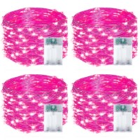 4-Pack 50 Led Fairy Lights Battery Operated With Timer, 16Ft Waterproof Starry Christmas Lights Outdoor Indoor Mini Twinkle String Lights For Bedroom Home Wedding Party Christmas Decoration (Pink)