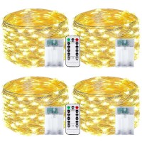 4-Pack 50 Led Fairy Lights Battery Operated With Remote Control Timer, 16 Ft 50 Led Christmas Lights Outdoor Indoor, 8 Mode Twinkle String Lights For Wedding Party Bedroom Christmas D?Cor (Warm White)