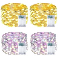 4-Pack 50 Led Fairy Lights Battery Operated With Timer, 16Ft Waterproof Starry Christmas Lights Outdoor Indoor Twinkle String Lights For Bedroom Wedding Party Christmas Decor(Warm White&Multi Color)