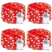 4-Pack 50 Led Fairy Lights Battery Operated With Timer, 16Ft Waterproof Starry Christmas Lights Outdoor Indoor Mini Twinkle String Lights For Bedroom Home Wedding Halloween Party Christmas Decor (Red)