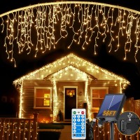 Solar Icicle Lights Outdoor Decorations - 56Ft 506 Led Icicle Christmas Lights Outdoor Waterproof With Remote, 8 Modes Warm Icicle String Lights With 101 Drops For Fireplace Wedding Porch Decor