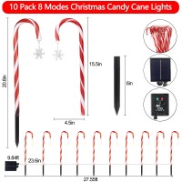 Solar Christmas Candy Cane Lights Christmas Pathway Lights Outdoor Christmas Decorations Outdoor Waterproof And Durable 8 Modes For Garden Lawn Yard Landscape Patio Tree Decor 10 Pack