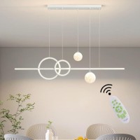 Dzqh-Qin Led Restaurant Chandelier Modern Minimalist Dining Room Light Fixtures Creative Moon Pendant Light Kitchen Island 3000K-6500K For Living Room Bedroom White