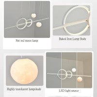 Dzqh-Qin Led Restaurant Chandelier Modern Minimalist Dining Room Light Fixtures Creative Moon Pendant Light Kitchen Island 3000K-6500K For Living Room Bedroom White