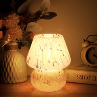 Briignite Mushroom Lamp Translucent Glass Table Lamp Murano Vintage Style Feather Pattern Replaceable 5W Warm Light Bulb Inc