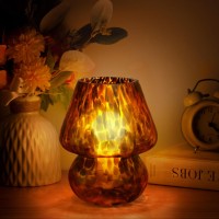 Briignite Mushroom Lamp Translucent Glass Table Lamp Murano Vintage Style Flame Pattern Replaceable 5W Warm Light Bulb Inclu