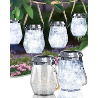 Solar Lantern Outdoor Waterproof For Christmas Lights, 50 Led Hanging Cracked Glass For Outside Garden Decoration, Solar Powered For Path Yard Patio Lawn Landscape (2 Pack White)