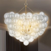 Beypan Mid Century Bubble Ball Chandeliers Decorative Lights Swirled Ribbed Glass Clear Blown Glass Globe Chandelier Dia 36 Inch